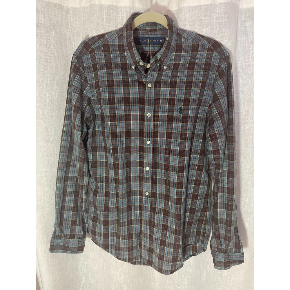 Polo Ralph‎ Lauren Men's Plaid Button Down Shirt Size Medium 100% Cotton EUC